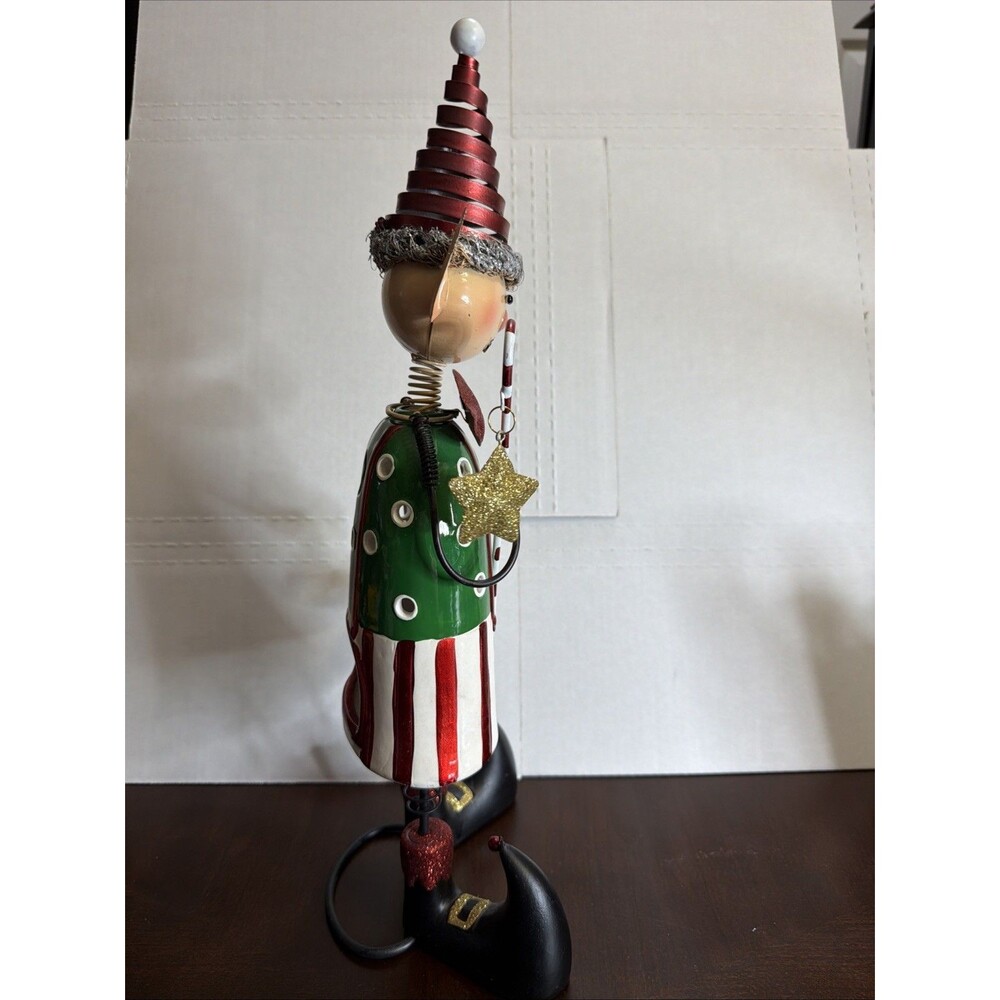 Pier 1 Imports Christmas Elf Tea Light Holder ceramic & Tin Bobblehead RARE 18” - Picture 4 of 5